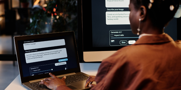 Profesional utilizando IA para optimizar su trabajo diario